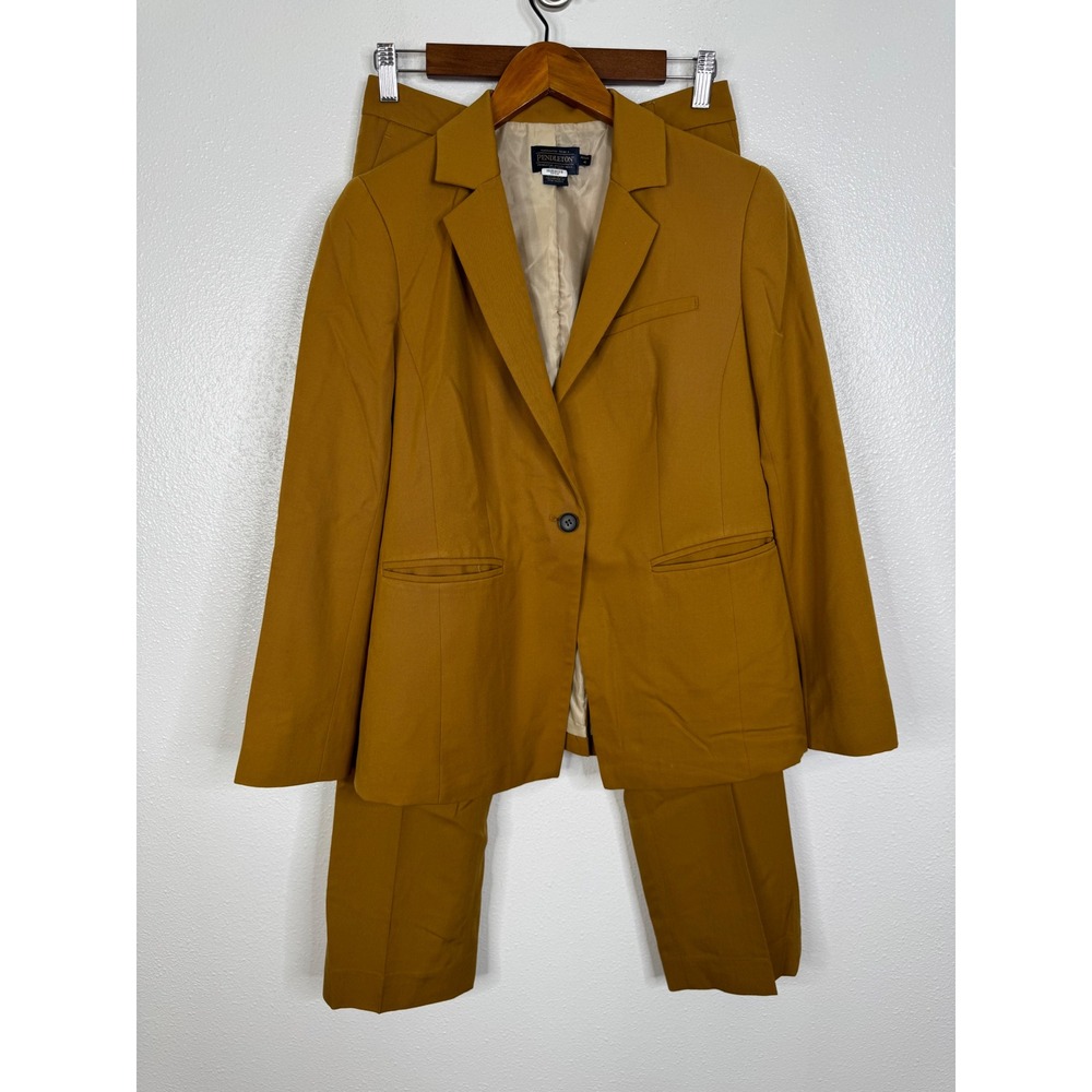Pendleton Mustard Yellow Virgin Wool Pant Suit Blazer Trousers Petite 4 2 Piece